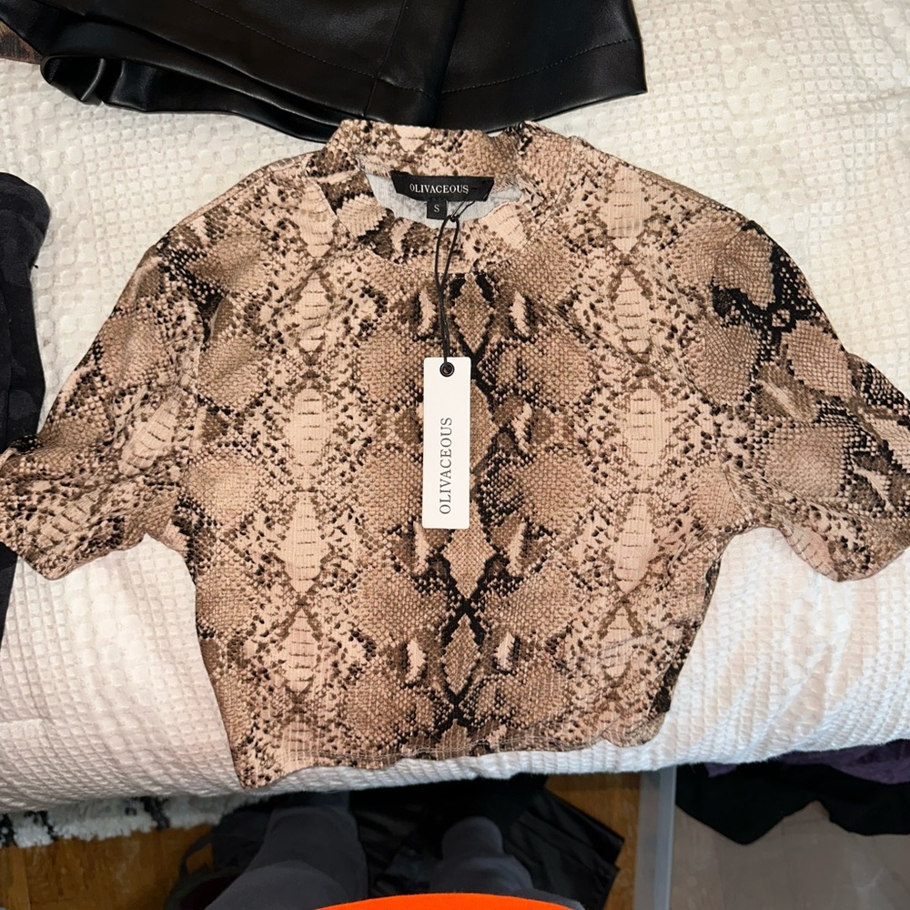 Cropped High Neck Snake Skin Top